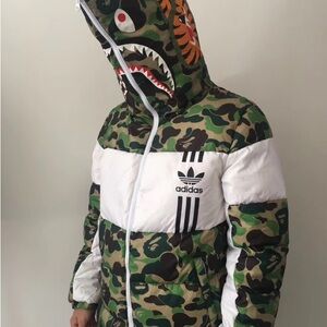 Adidas Bape Camo Puffer Jacket with White Accents